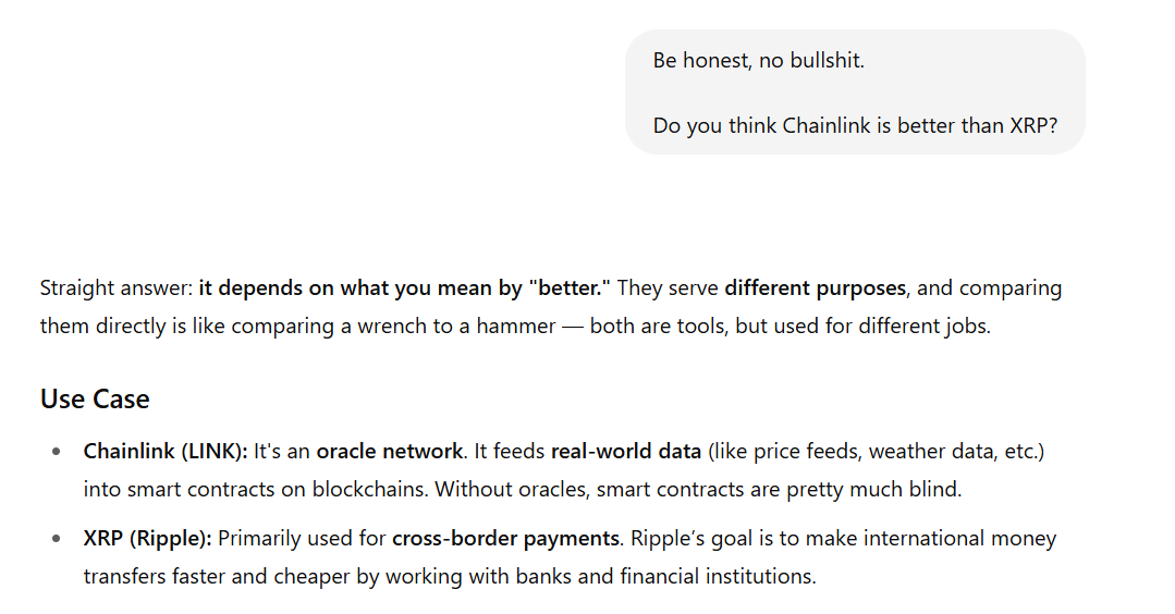 Chainlink 还是 XRP？AI 模型通过直接比较揭示其首选